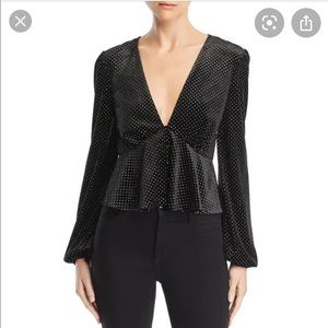 LOST&WANDER black velvet peplum top w gold dots